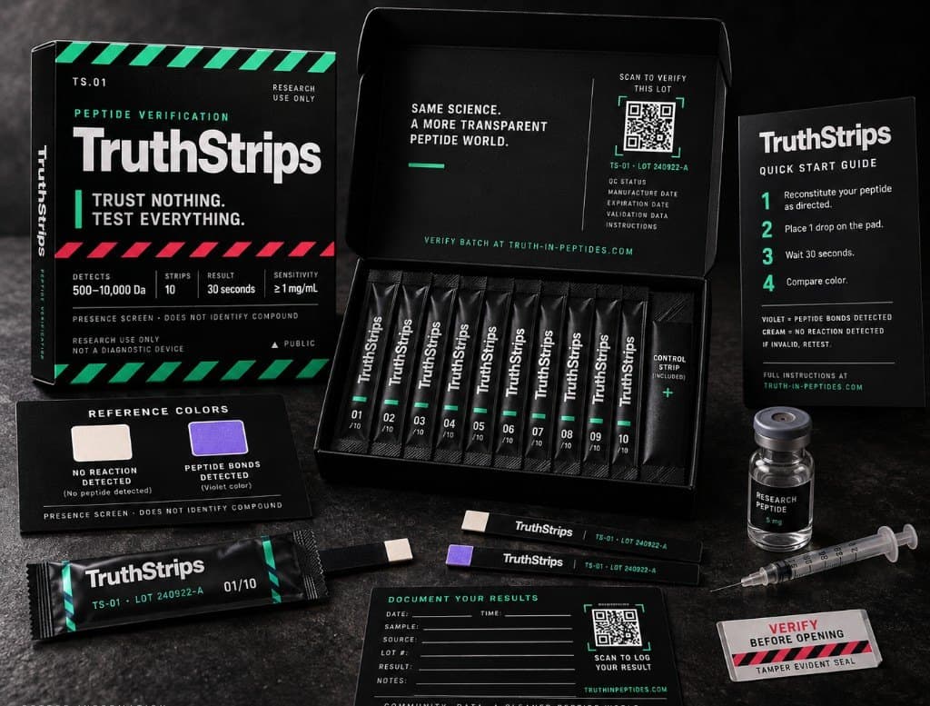 TruthStrips kit with reference colors, strips, and a quick start card